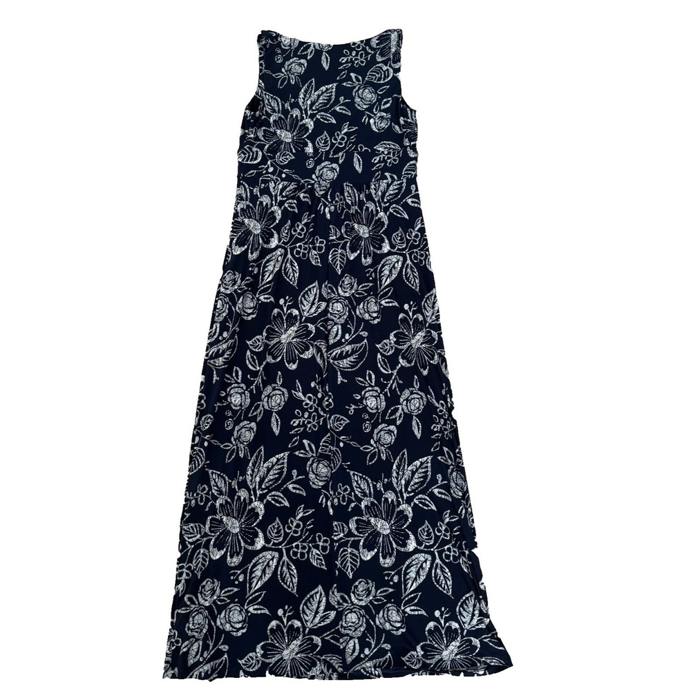 Chaps Maxi Dress Womens Large Navy Blue Floral Faux Wrap V-Neck Sleeveless - Picture 11 of 11